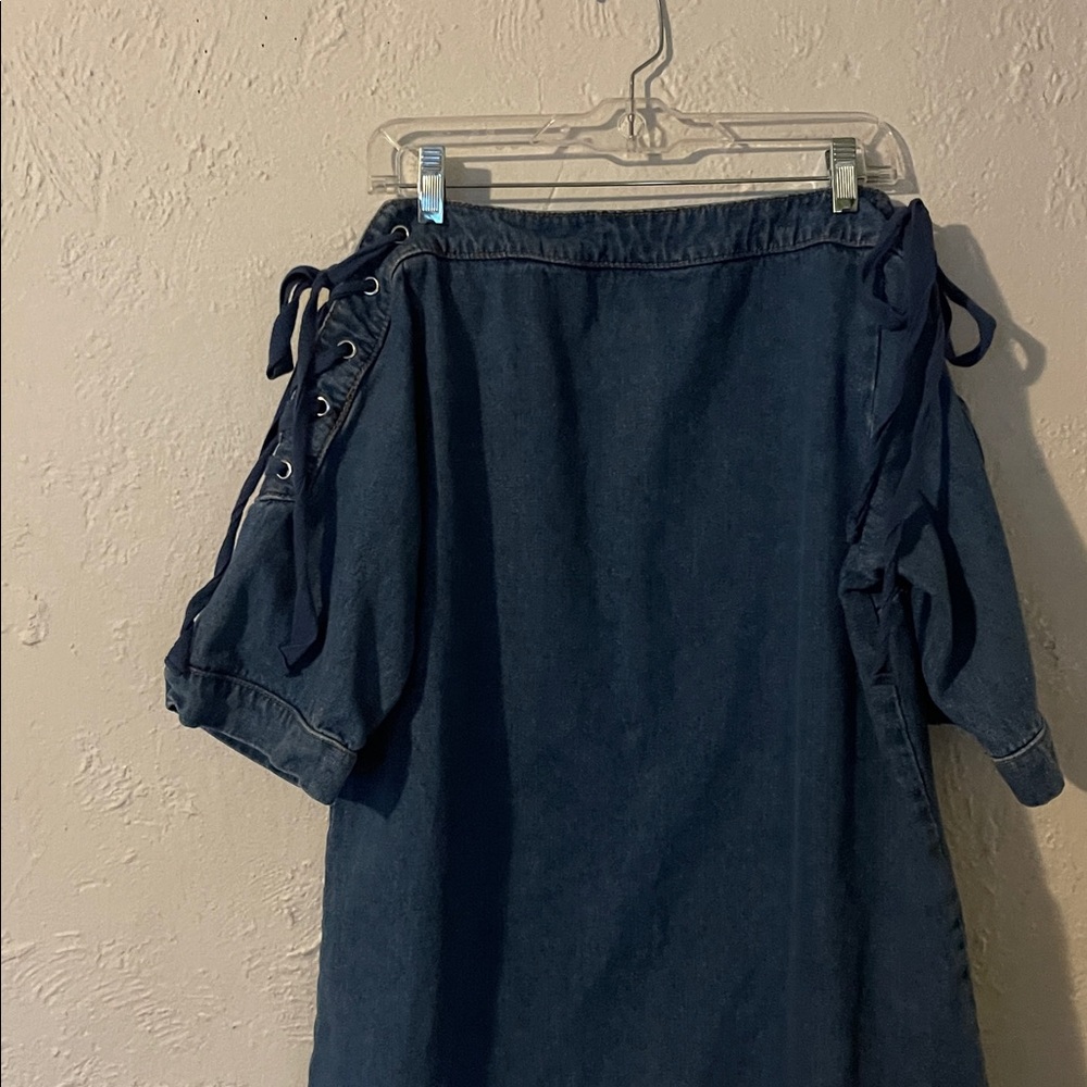 Maeve Anthropologie Denim Lace Up Open Shoulder Shift Dress - Picture 4 of 7